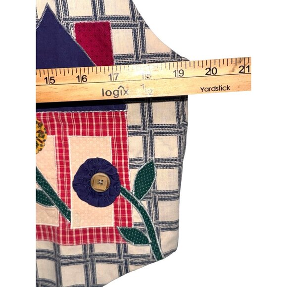 Handmade Quilted Cotton Vest With Appliqué House & Flowers Design Button Closure - Picture 3 of 8